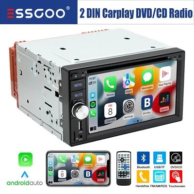2 DIN 6.2" Carplay & Android Auto CD DVD Player FM AM RDS Stereo Head Unit Radio - Image 1 of 4