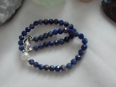 Zierliches Lapislazuli Armband, 4mm fac. Kugeln, 19,5 cm - Bild 1 von 2