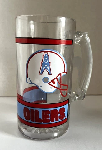 Vintage Houston Oilers Football Glass Mug 5.5" Tall NFL EX Great Graphics Cover