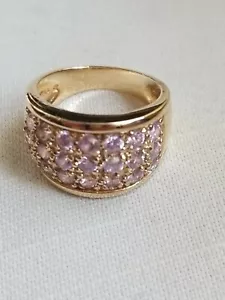 925 STERLINGSILBER RUNDER ROSA EISSTEIN CZ GOLD 3 REIHIGER BANDRING GRÖSSE 5 - Bild 1 von 4