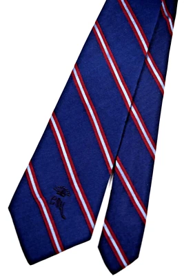 Corbata de Colección Años 50 60 Condesa Mara Azul Marino Rojo Plata Rayas Corbata de Seda 53" x 3" Foto 1 de 4