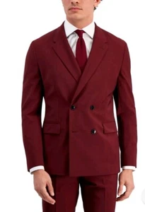 Hugo Boss Men’s Slim Fit Dark Red Double Breasted Suit Jacket Blazer 36R - Picture 1 of 8