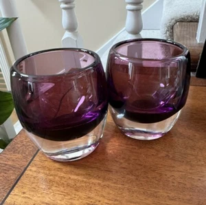 Crate & Barrel Amethyst Purple Glass Votive Candle Holder Diva Made in Poland - Picture 1 of 16