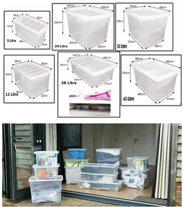 Clear Plastic Storage Box Boxes With Lids UK BRITISH MADE Home Office Stackable - Picture 1 of 8