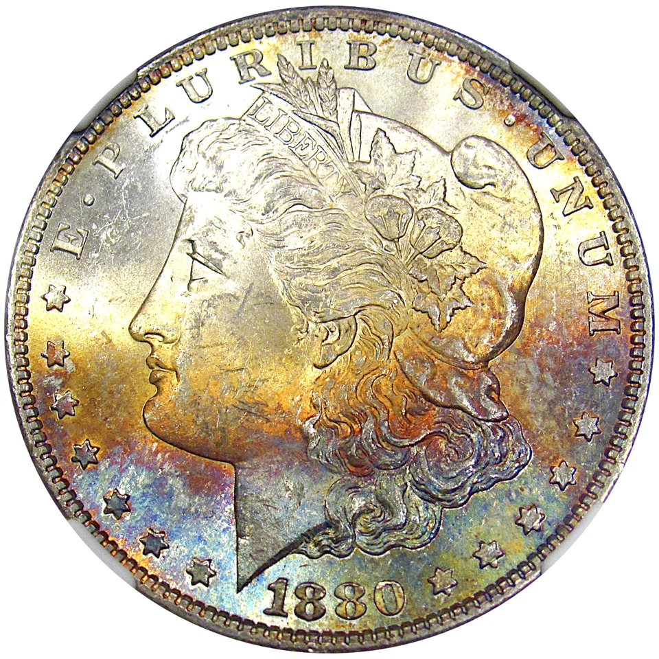 1880-S $1 NGC MS63 MORGAN ~ EXQUISITE RAINBOW OBVERSE! - Image 1 of 4
