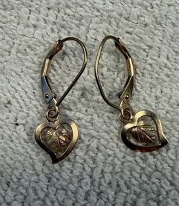 Black Hills Gold 10K Gold Heart Leverback Earrings - Picture 1 of 10