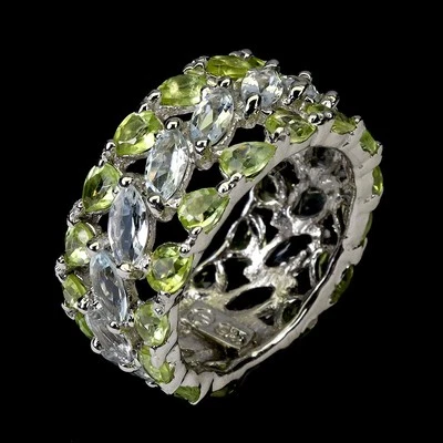 925 Sterlingsilber Ring Marquise Aquamarin Peridot Natürlich Edelstein Schmuck 9 - Bild 1 von 4