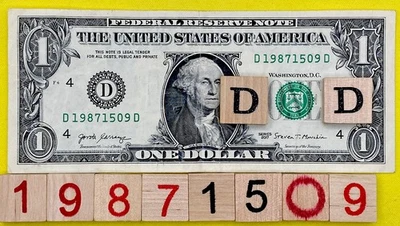 1987 ￼15 September Birthday Note D 19871509 D Fancy Serial Number $1 Dollar Bill - Image 1 of 4