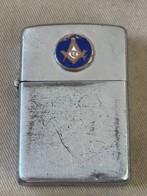 Vintage 1940-1950 Zippo Lighter — Freemason Emblem, Silver, Lots of Patina - Image 1 of 4