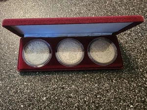 1921 P-D-S $1 United States Morgan Silver Dollar Littleton 3 Coin Set with Case - Picture 1 of 3