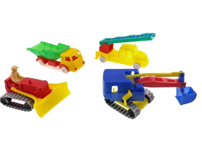 4 caminhões de plástico vintage da década de 1960 tratores Cherry Picker feitos na Alemanha Ocidental - Imagem 1 de 4
