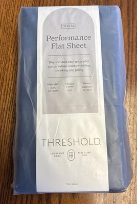 Lot Of 3 Threshold Twin XL 400 Thread Count Performance Flat Sheet Metallic Blue - Image 1 of 4