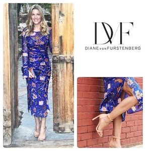 8 10 NEU DVF Diane von Furstenberg Canton Corinne Midi Rüschen 2-Teiler Kleid Slip - Bild 1 von 15