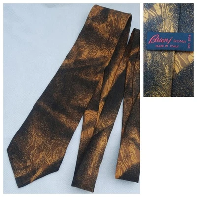 BRIONI Men's Designer Neck Tie Yellow/Black Spray Abstract Waves Silk Italy 57" - Image 1 of 4