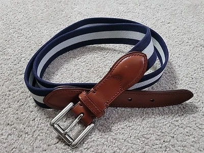 CINTURÓN POLO RALPH LAUREN DE CUERO PARA HOMBRE - 38 HEBILLA A RAYAS AZUL MARINO - ELÁSTICO - PONY Foto 1 de 4