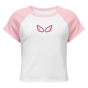 Angel Wings Embroidered Baby Tee – Soft Ribbed Crop Top Retro Style - Picture 1 of 11