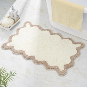 Luxury Cute Bathroom Rugs, Boho Bath Mat W/Beige Sand Scalloped Edge, Microfi... - Bild 1 von 7