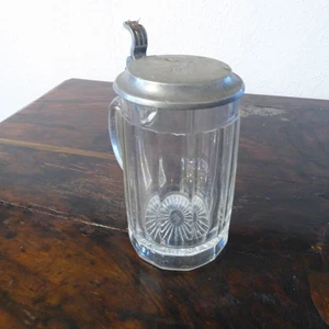 Sehr schöner antiker Bierkrug Glas mit Zinndeckel  (BK8) - Bild 1 von 8