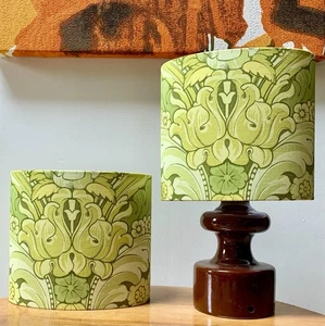 PAIR Art Nouveau Cottage core Oval Lampshade 70s 80s Lime Vintage Fabric - Picture 1 of 6