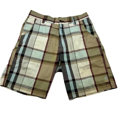 Billabong Mens Shorts Chino Sz 32 Plaid Brown Blue Pockets Logo Board Shorts - Image 1 of 4