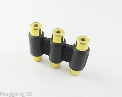 Gold Triple 3 RCA Female to 3 RCA Female Jack AV Video Audio Connector Adapter - Image 1 of 2