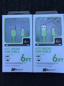 Mobil Essentials Green 6 Ft Micro USB Cord Charging Sync Android Devices X 2 - Picture 1 of 3