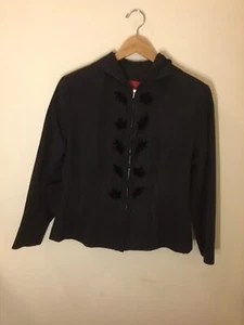 Vintage Kenzo moire Navy Blue Hooded Evening ￼￼Jacket W/Velvet leaf appliqués - Picture 1 of 7