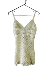 NOS Vintage Y2K Womens Small Crochet Mesh Knit Baby Doll Cami Top - Picture 1 of 4