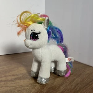 Ty Beanie Boos Starr White Pony Horse Plush Rainbow Hair 6" - Picture 1 of 4
