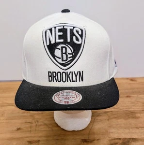 NEW Brooklyn Nets Hat Cap Snap Back OSFA Mitchell & Ness White/Black NBA Mens - Picture 1 of 8