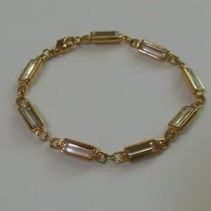 Cadena de eslabones de pulsera vintage con logotipo SWAN baguette 7,5" de largo - Imagen 1 de 4
