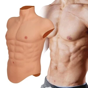 Silicone Muscle Chest Realistic BodySuit Male Fake Breast Plate Costume Cosplay - Picture 1 of 15