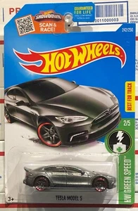 2016 HOT WHEELS TESLA MODEL S, #2/5 HW GREEN SPEED, DARK GRAY, #242/250, RARE - Picture 1 of 6