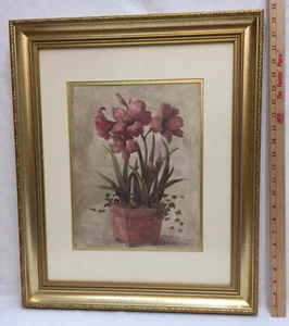Estampado de flor de amarilis frasco de viviana planta floral hiedra firmado enmarcado de 24" imagen - Imagen 1 de 6