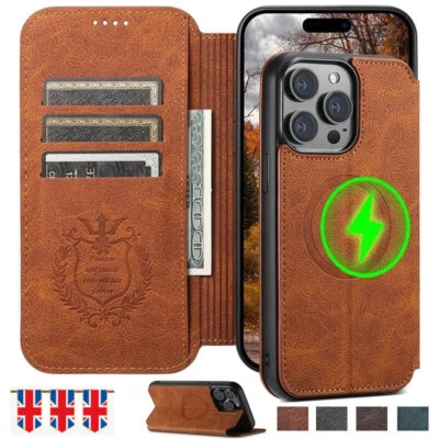 Magsafe Magnetic Case For iPhone 17 16 15 14 13 12 Pro Max Flip Leather Cover