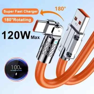 Usb Type C Data Cable 180 Degree Rotating 120w 6A Fast Charging 1.5M - Picture 1 of 13