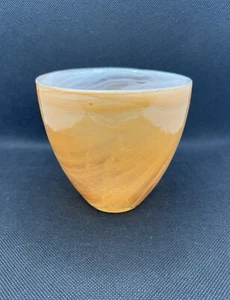 Sea Glasbruk Bowl Votive Holder Swedish Crystal Art Glass orange Swirl preowned - Picture 1 of 11