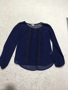 Candies Blouse Womens M Medium Dark Blue Lace Back Long Sleeve - Picture 1 of 7