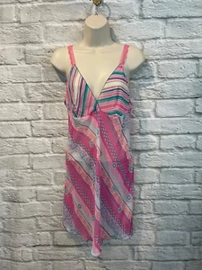 Josie Natori Women's Pink Striped Lace Strap Chemise Sz M - Picture 1 of 8