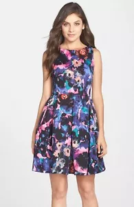 Neu Taylor Kleider Blumendruck Scuba Fit & Flare mehrere Farben 6 Midi ärmellos - Bild 1 von 7