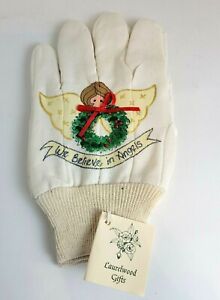LADIES Cotton Garden Gloves w/Hand-Painted Angel from Laurelwood Gifts (Lg) -NEW