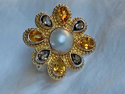Colleen Lopez HSN 925 sterling silver 16 grams Mabe pearl citrine quartz ring 11 - Image 1 of 4