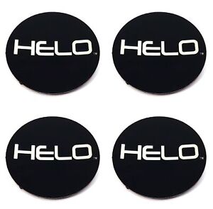 4x (4pcs) Helo 2 1/8" (54mm) OD Black Wheel Center Hub Caps Logos/Stickers