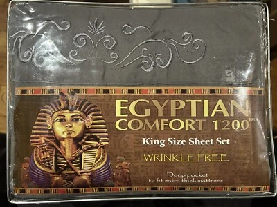 New Egyptian Comfort 1200 Tut Collection King Size Sheet Set Grey - Image 1 of 4
