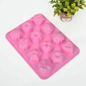 Candy or Cake Baking Tray Mold - 12 Designs - Pink Silicone - Heat Resistant - Picture 1 of 1