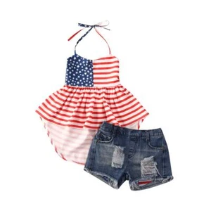 Fashion 2Pcs Toddler Kids Baby Girl Sunflower Outfits Sleeveless Tank Top+Den... - Picture 1 of 7
