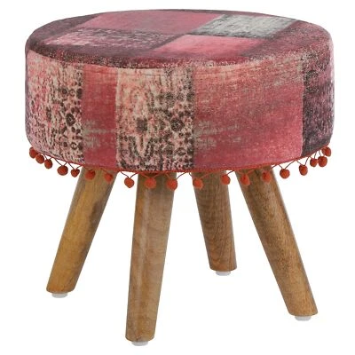 Taburete auxiliar con patas madera asiento tapizado rojo silla 38 x 36 cm - Imagen 1 de 4