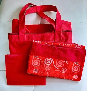 Set rote faltbare Tragetasche für Reise, Strand und Baumwolle Sarong/Schal - Bild 1 von 7