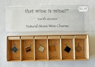 Nuevo ~ Juego de 6 dijes de vino de piedra natural en peltre fundido a mano ~ 2008 ~ Sonoma, CA Foto 1 de 3