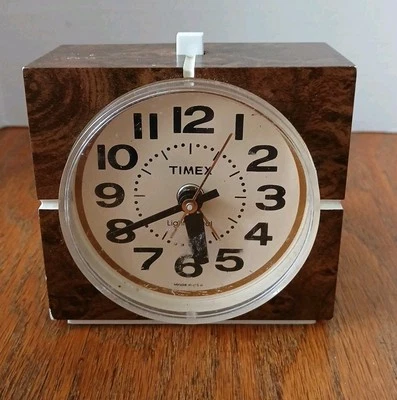 Timex Alarm Clock 1970s Vintage Model 7417-4 Brown/Cream Tested & Works - Image 1 of 4